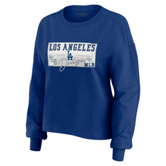 Los Angeles Dodgers WEAR by Erin Andrews Women's Heavy Rugby Jersey Cropped Long Sleeve T-Shirt & Shorts Lounge Set Royal