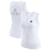 Chicago Cubs WEAR by Erin Andrews Women's Rib-Knit Henley Tank Top White