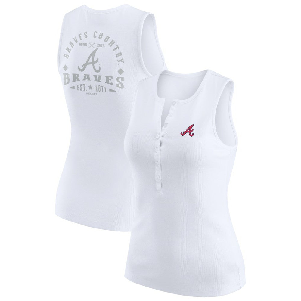 Atlanta Braves WEAR by Erin Andrews Women's Rib-Knit Henley Tank Top White