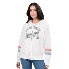 New York Yankees G-III 4Her by Carl Banks Women's Naamah Sleeve Stripe Fleece Full-Zip Hoodie White