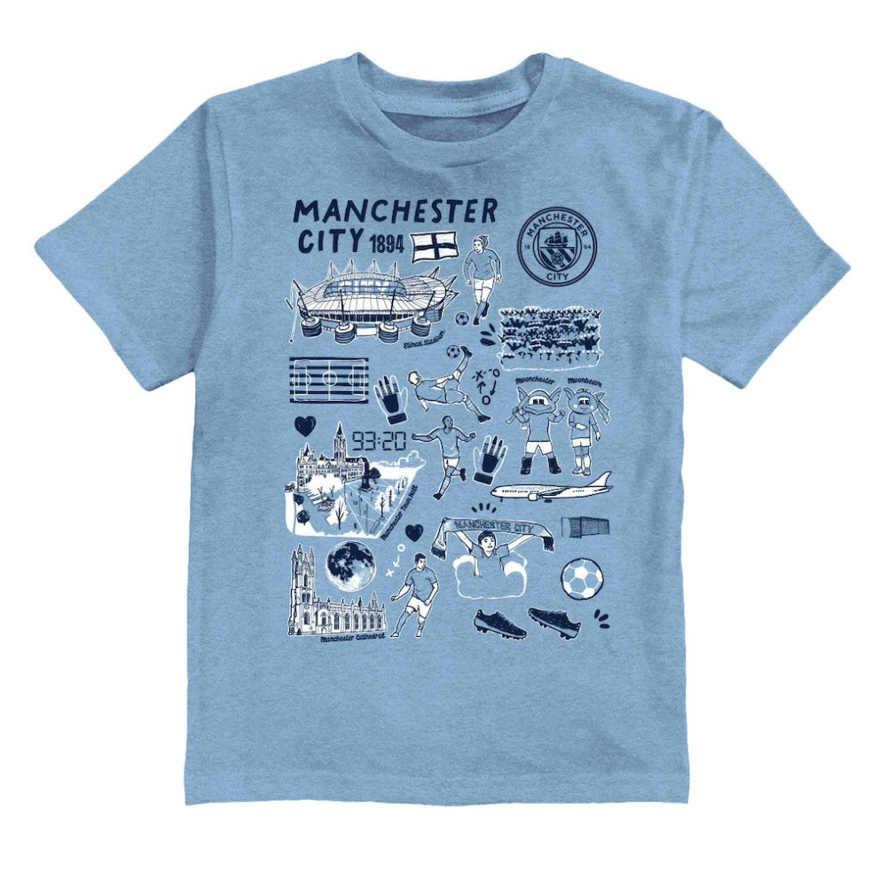 Manchester City Vive La Fete Youth Impressions Artwork T-Shirt - Sky Blue for sale