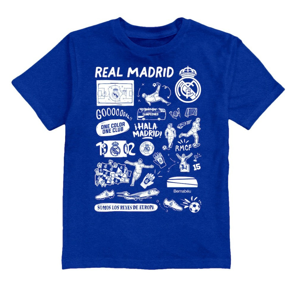 Real Madrid Vive La Fete Youth Impressions Artwork T-Shirt Discount - Blue