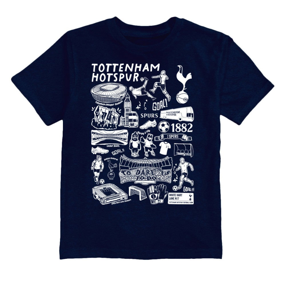 Tottenham Hotspur Vive La Fete Youth Impressions Artwork T-Shirt Sale - Navy