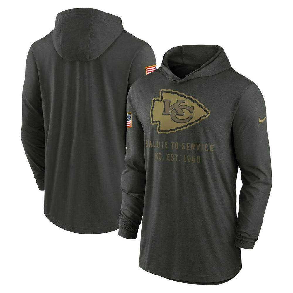 Kansas City Chiefs 2025 Salute to Service Sideline Dri-FIT Lightweight Hooded Pullover - Forest Green online
