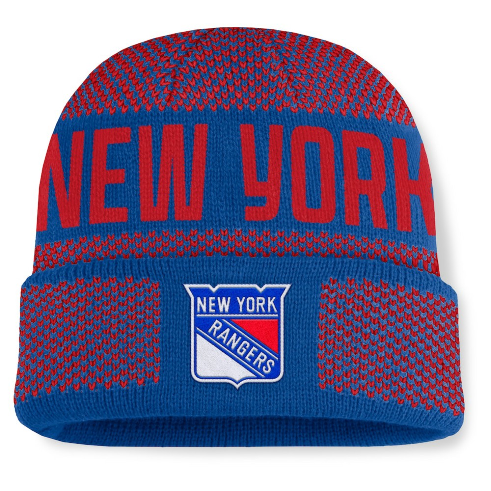 New York Rangers Fanatics Fundamentals Shelter Cuffed Knit Hat - Blue/Red Hats