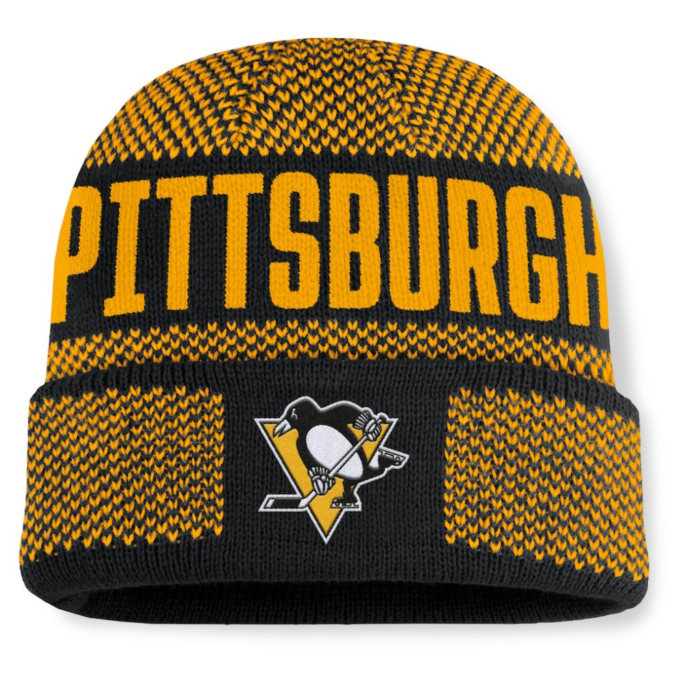 Pittsburgh Penguins Fanatics Fundamentals Shelter Cuffed Knit Hat - Black/Gold Hats