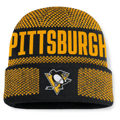 Pittsburgh Penguins Fanatics Fundamentals Shelter Cuffed Knit Hat - Black/Gold Hats