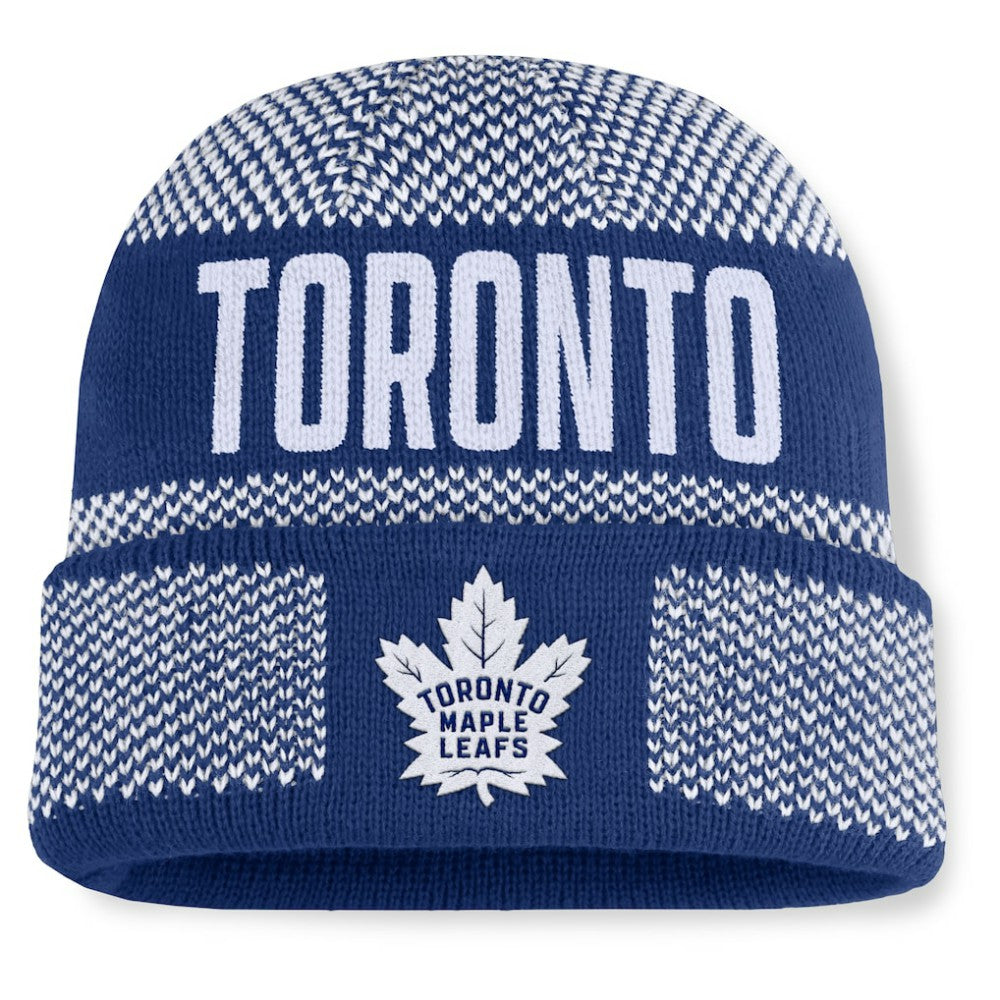 Toronto Maple Leafs Fanatics Fundamentals Shelter Cuffed Knit Hat - Blue/White Hats