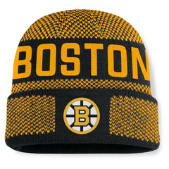 Boston Bruins Fanatics Fundamentals Shelter Cuffed Knit Hat - Black/Gold Hats