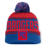 New York Rangers Fanatics Fundamentals Thrive Cuffed Knit Hat with Pom - Blue/Red Hats