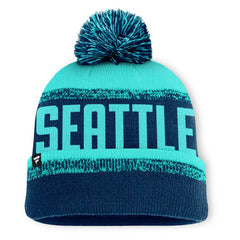 Seattle Kraken Fanatics Fundamentals Thrive Cuffed Knit Hat with Pom - Deep Sea Blue/Light Blue Hats