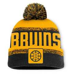 Boston Bruins Fanatics Fundamentals Thrive Cuffed Knit Hat with Pom - Black/Gold Hats