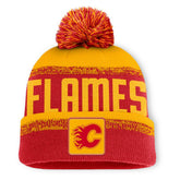 Calgary Flames Fanatics Fundamentals Thrive Cuffed Knit Hat with Pom - Red/Gold Hats
