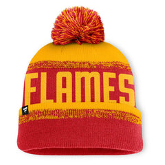 Calgary Flames Fanatics Fundamentals Thrive Cuffed Knit Hat with Pom - Red/Gold Hats