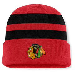 Chicago Blackhawks Fanatics Fundamental Swipe Stripe Cuffed Knit Hat - Red/Black Hats