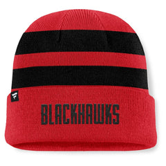 Chicago Blackhawks Fanatics Fundamental Swipe Stripe Cuffed Knit Hat - Red/Black Hats