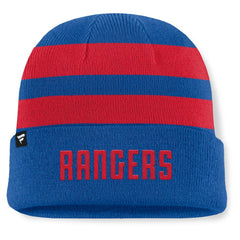 New York Rangers Fanatics Fundamental Swipe Stripe Cuffed Knit Hat - Blue/Red Hats
