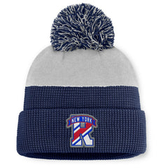 New York Rangers Fanatics Authentic Pro Home Ice Cuffed Knit Hat with Pom - Navy/Gray Hats