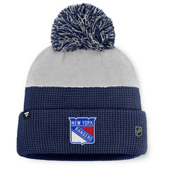 New York Rangers Fanatics Authentic Pro Home Ice Cuffed Knit Hat with Pom - Navy/Gray Hats