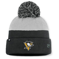 Pittsburgh Penguins Fanatics Authentic Pro Home Ice Cuffed Knit Hat with Pom - Black/Gray Hats