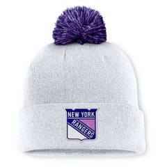 New York Rangers Fanatics Authentic Pro Hockey Fights Cancer Cuffed Knit Hat with Pom - White Hats