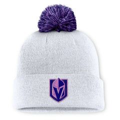 Vegas Golden Knights Fanatics Authentic Pro Hockey Fights Cancer Cuffed Knit Hat with Pom - White Hats