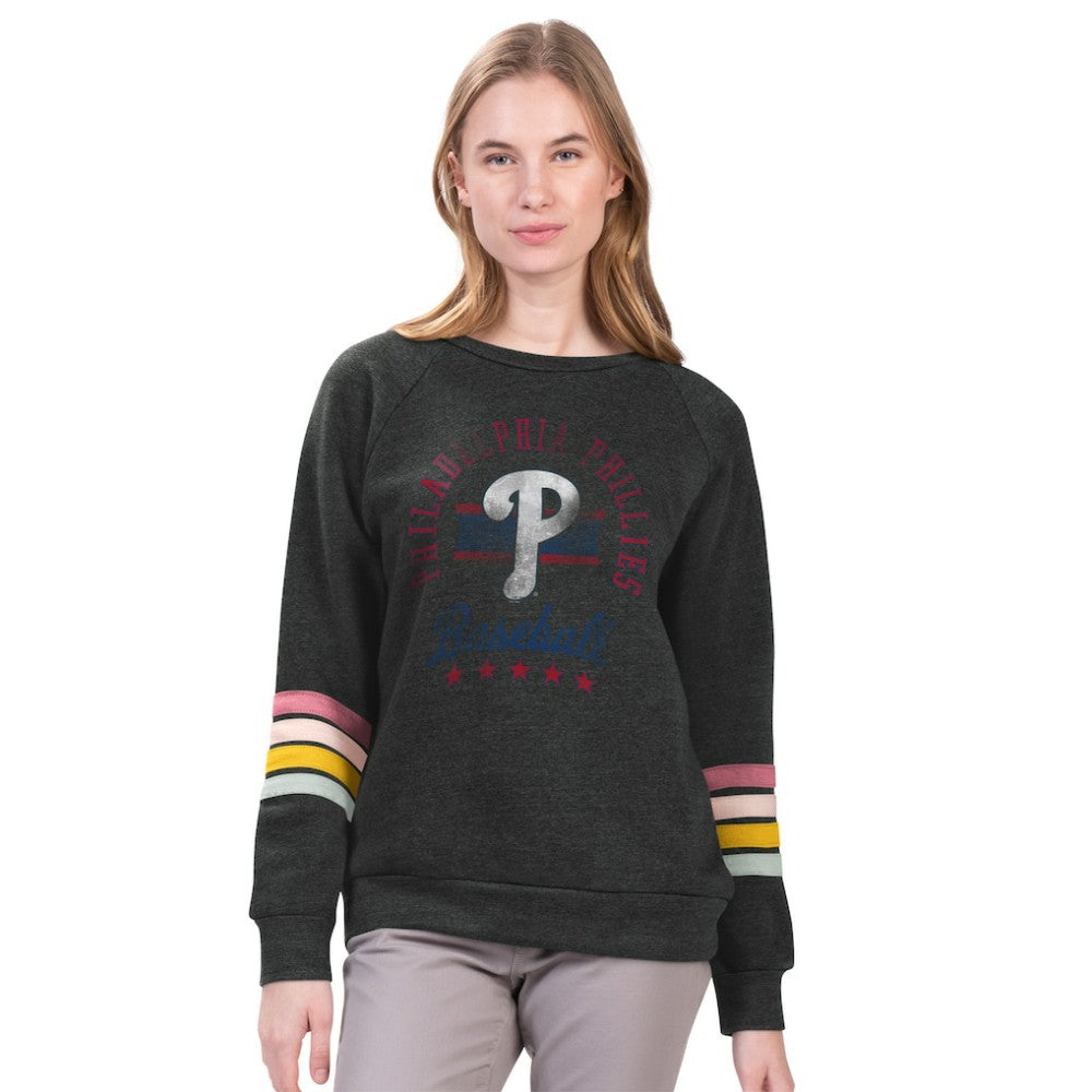 Philadelphia Phillies G-III 4Her by Carl Banks Women's Allana Stripe Pullover Sweatshirt Charcoal