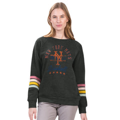 New York Mets G-III 4Her by Carl Banks Women's Allana Stripe Pullover Sweatshirt Charcoal