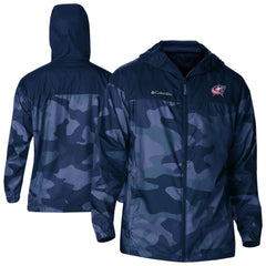 Columbus Blue Jackets Columbia Camo Flash Challenger Omni-Shade Full-Zip Hoodie Windbreaker - Navy Hoodies