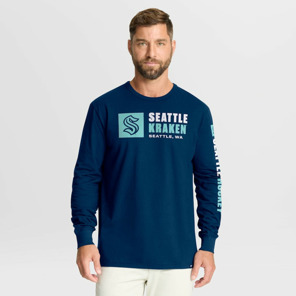 Seattle Kraken Fanatics Goal Crease Legacy Long Sleeve T-Shirt - Navy T-shirts