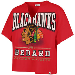 Connor Bedard Chicago Blackhawks '47 Women's Elation Name & Number Oversized Notch Neck T-Shirt - Red T-shirts