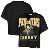 Sidney Crosby Pittsburgh Penguins '47 Women's Elation Name & Number Oversized Notch Neck T-Shirt - Black T-shirts