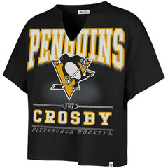 Sidney Crosby Pittsburgh Penguins '47 Women's Elation Name & Number Oversized Notch Neck T-Shirt - Black T-shirts