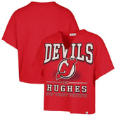 Jack Hughes New Jersey Devils '47 Women's Elation Name & Number Oversized Notch Neck T-Shirt - Red T-shirts
