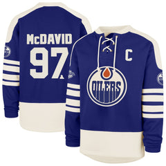 Connor McDavid Edmonton Oilers '47 Player Name & Number Sweep Check Eternal Lacer Sweatshirt - Royal Sweatshirts