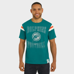 Miami Dolphins Darius Rucker Collection Distressed Throwback Shoulder Stripe T-Shirt - Aqua discount