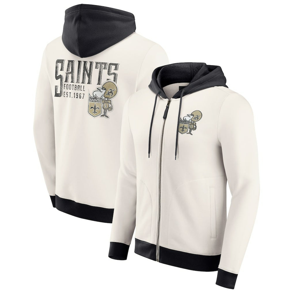 New Orleans Saints Darius Rucker Collection Distressed Graphics Full-Zip Hoodie - Cream discount