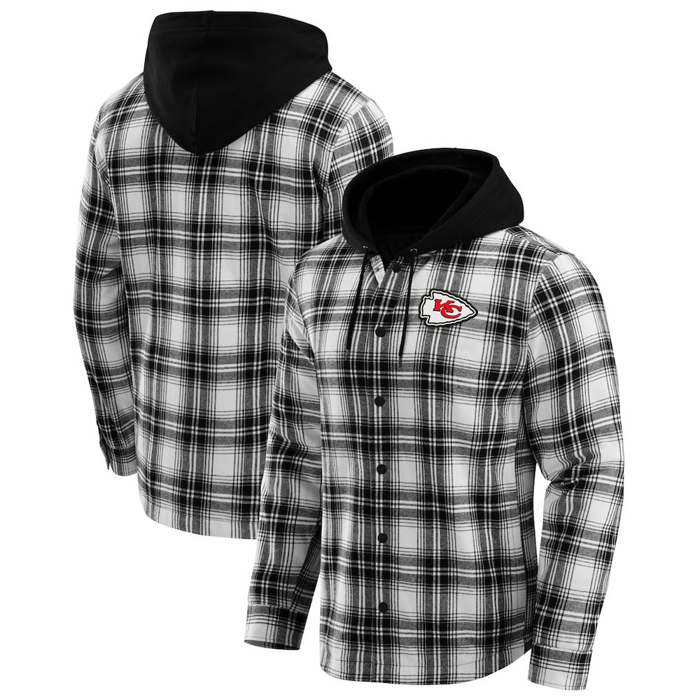 Kansas City Chiefs NFL x Darius Rucker Collection Plaid Flannel Quilted Full-Snap Hooded Shacket - Black cheap