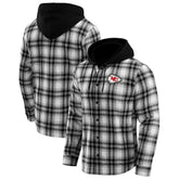 Kansas City Chiefs NFL x Darius Rucker Collection Plaid Flannel Quilted Full-Snap Hooded Shacket - Black cheap