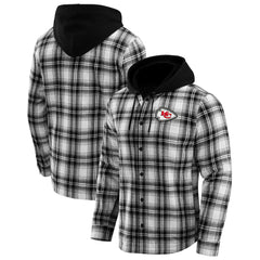 Kansas City Chiefs NFL x Darius Rucker Collection Plaid Flannel Quilted Full-Snap Hooded Shacket - Black cheap