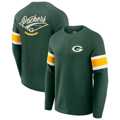 Green Bay Packers Darius Rucker Collection Waffle-Knit Raglan Long Sleeve Henley T-Shirt - Green for sale