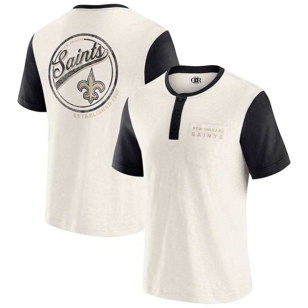 New Orleans Saints Darius Rucker Collection Henley Colorblock Slub Pocket T-Shirt - Cream on sale