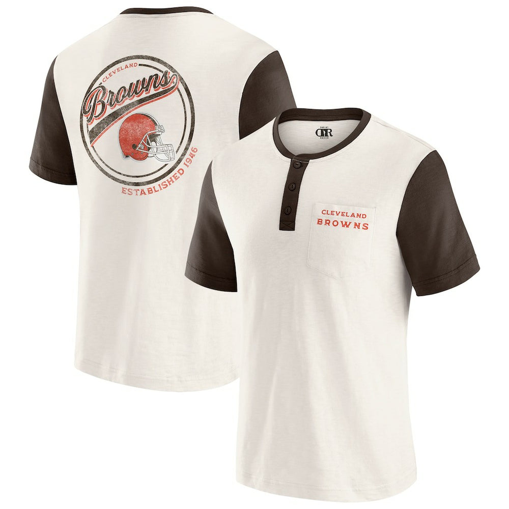 Cleveland Browns Darius Rucker Collection Henley Colorblock Slub Pocket T-Shirt - Cream for sale