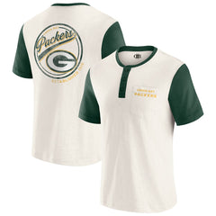 Green Bay Packers Darius Rucker Collection Henley Colorblock Slub Pocket T-Shirt - Cream online