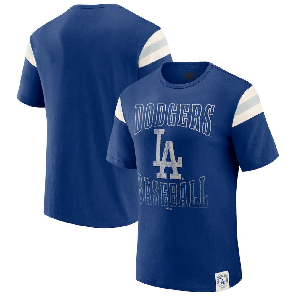Los Angeles Dodgers Darius Rucker Collection Distressed Sleeve Stripe T-Shirt Royal