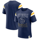 Milwaukee Brewers Darius Rucker Collection Distressed Sleeve Stripe T-Shirt Navy