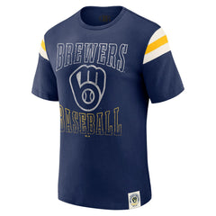 Milwaukee Brewers Darius Rucker Collection Distressed Sleeve Stripe T-Shirt Navy