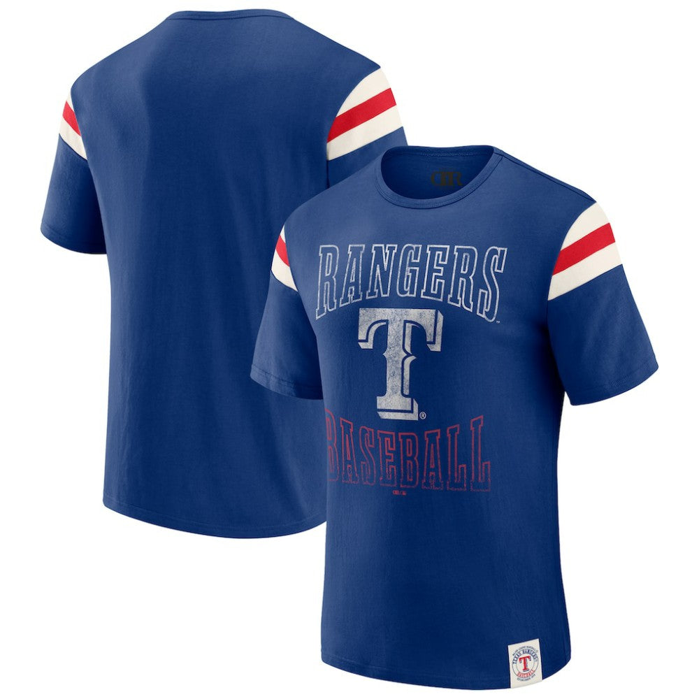 Texas Rangers Darius Rucker Collection Distressed Sleeve Stripe T-Shirt Royal