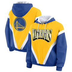 Golden State Warriors WEAR by Erin Andrews Women's Colorblock Full-Zip Hoodie Windbreaker Jacket sale - Gold/Royal sale