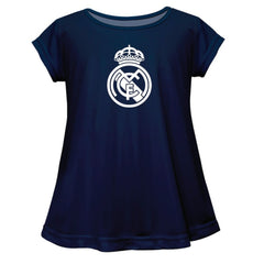 Real Madrid Vive La Fete Girls Youth Color Badge A-Line Top - Navy shop